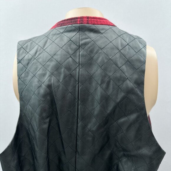 Tasha Polizzi Wool Plaid Vest Red Black Quilted Faux Leather Back Lined Womens M - Picture 4 of 10